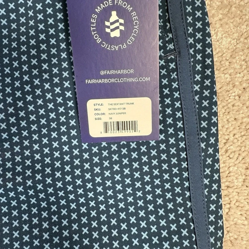 New Fair Harbor The Sextant Swim Shorts Mens Size 38‎ Blue Geometric Stretch NWT